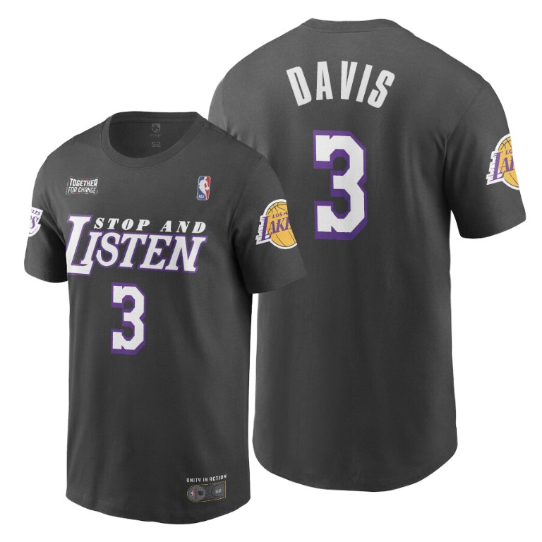 Men's Los Angeles Lakers Anthony Davis #3 NBA Civil Justice Together For Change Black Basketball T-Shirt OFC3883FS